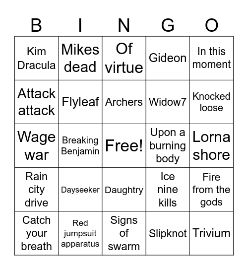 Bands I’ve seen 🤘🏼 Bingo Card