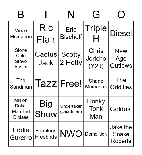 Wrestling Themes Bingo Card