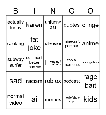 instagram reels Bingo Card