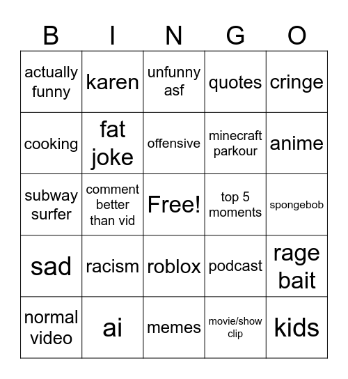 instagram reels Bingo Card