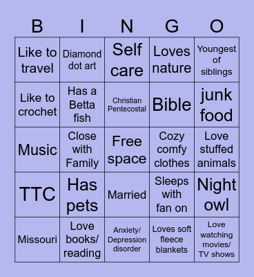Regina's Penpal Bingo Card