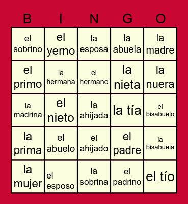 La Familia Bingo Card
