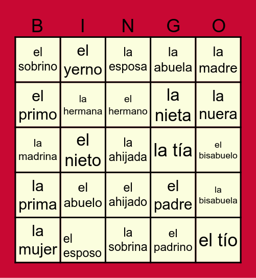 La Familia Bingo Card