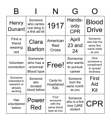 CARE x Red Cross Club Bingo Card
