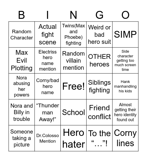 The Thundermans bingo Card