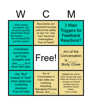 Feedback in Conversation Bingo Card