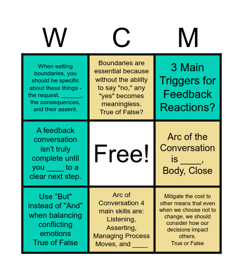 Feedback in Conversation Bingo Card