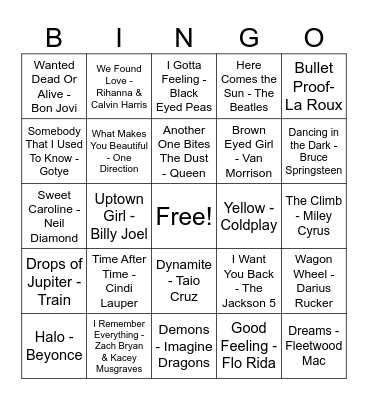MUSIC Bingo Card