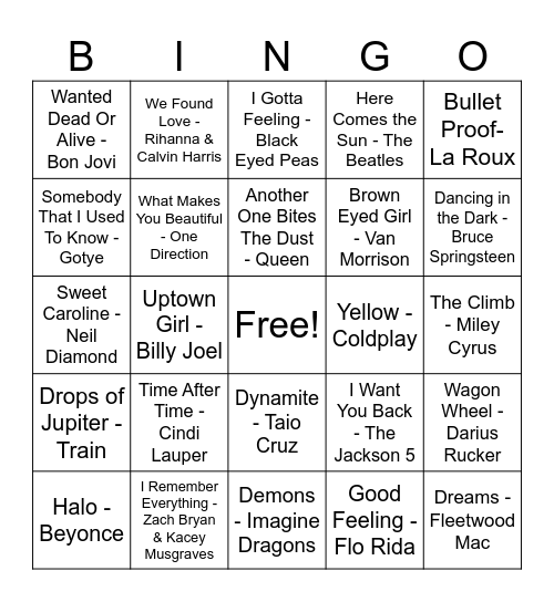 MUSIC Bingo Card
