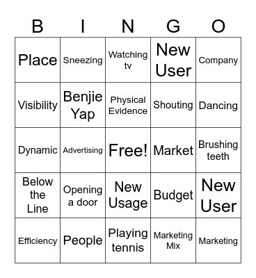 Charades Bingo Card