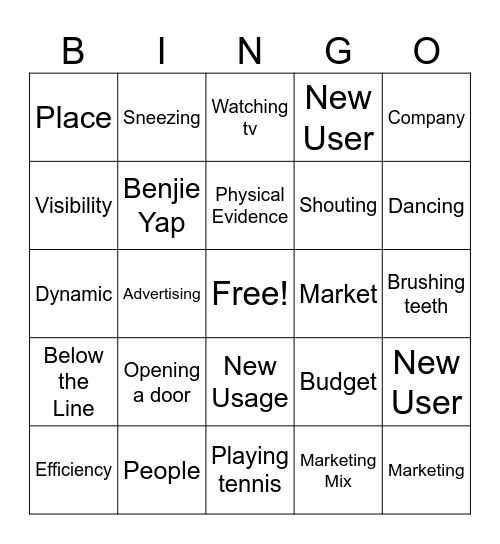 Charades Bingo Card
