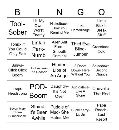 Radio Bingo Divorced Dad Rock Bingo Card