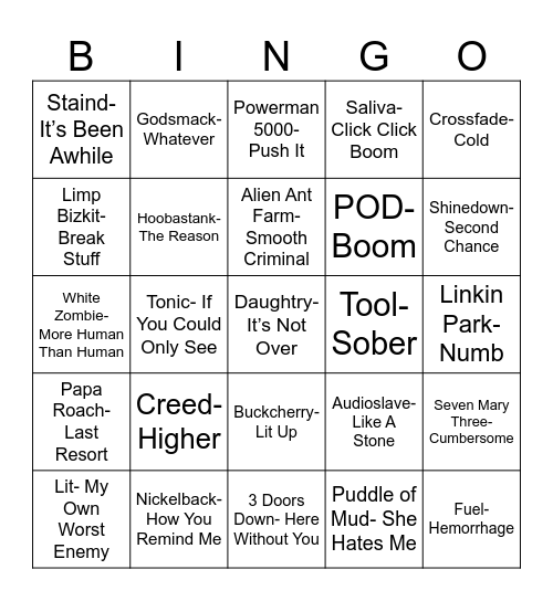 Radio Bingo Divorced Dad Rock Bingo Card