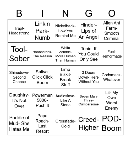 Radio Bingo Divorced Dad Rock Bingo Card