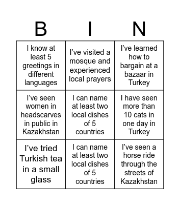 Travelling Bingo Card