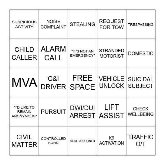 Dispatch Bingo Card