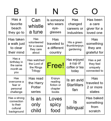 Human Bingo Card