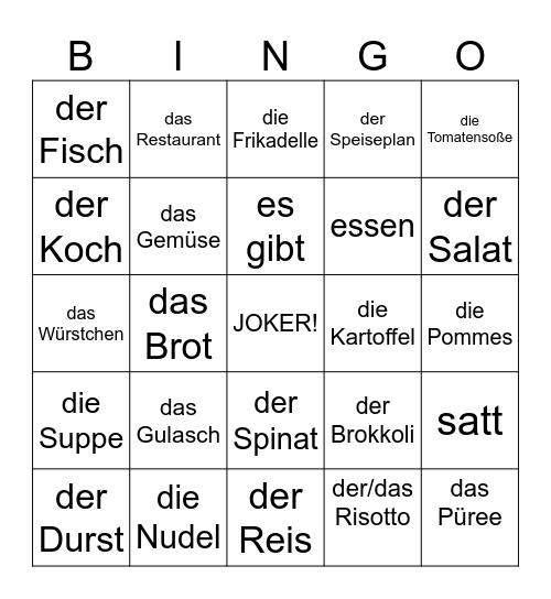 Essen und Trinken Bingo Card