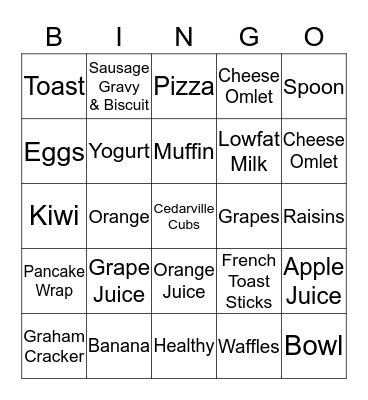 Breakfast Bingo Card