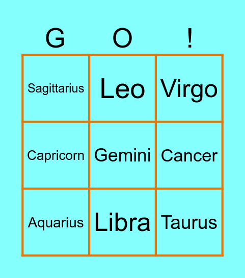 Star Sign Bingo Card
