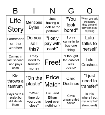 Customer Bingo Card