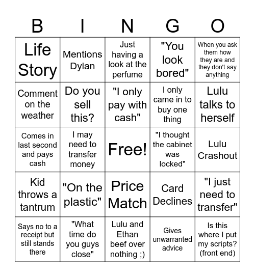 Customer Bingo Card