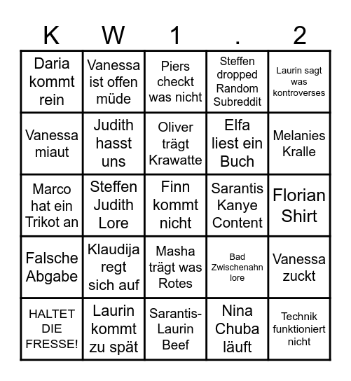 KW 1.2 Bingo Card