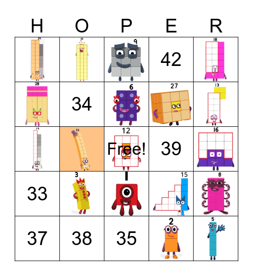Number blocks Bingo Card