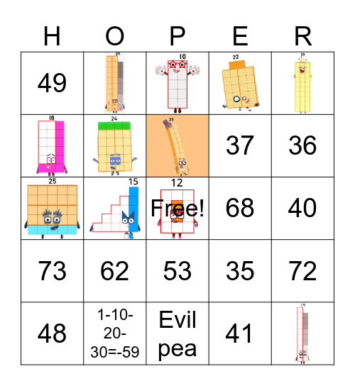 Number blocks Bingo Card