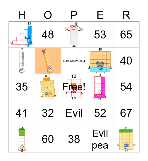Number blocks Bingo Card