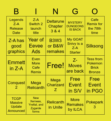 Pokemon Presents 2025 Bingo Card