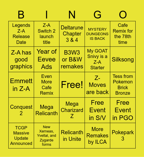 Pokemon Presents 2025 Bingo Card
