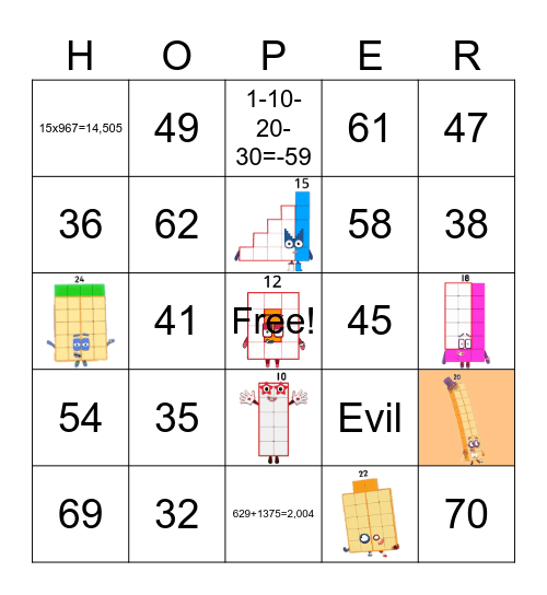 Number blocks Bingo Card