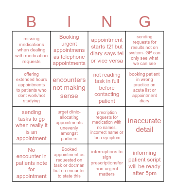 Clarkston Medical Bingo Card