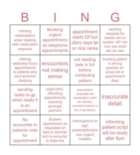 Clarkston Medical Bingo Card