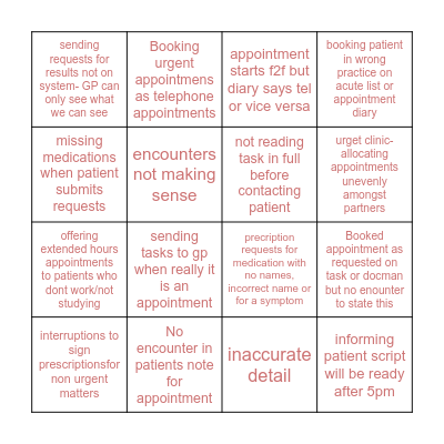 Clarkston Medical Bingo Card
