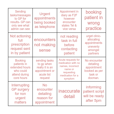 Clarkston Medical Bingo Card