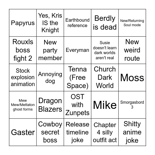 Deltarune Chapter 3+4 Bingo Card