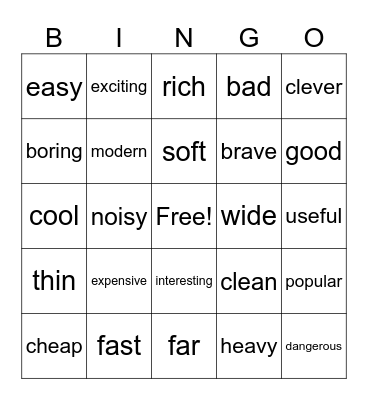 COMPARATIVES Bingo Card