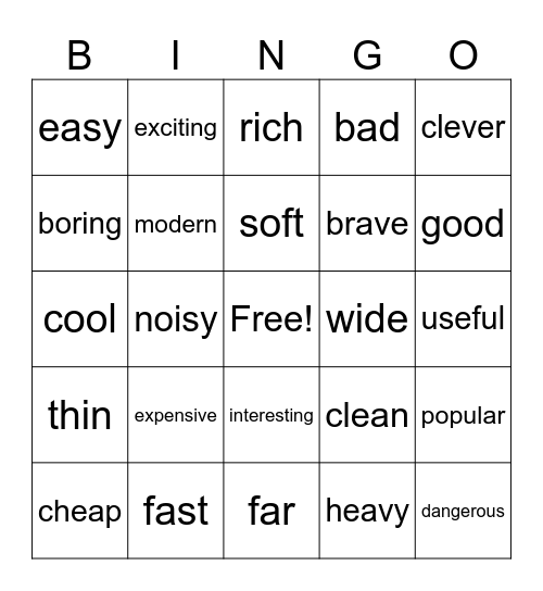 COMPARATIVES Bingo Card