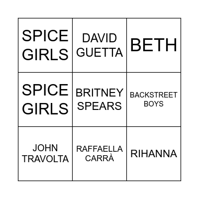 Bingo Musical Villa Capri Bingo Card