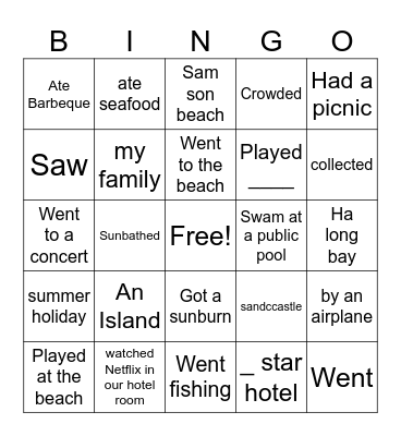 What I Did on My Summer Vacation Bingo Card