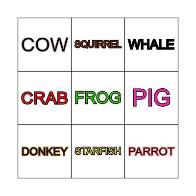 ANIMALS Bingo Card