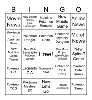 Pokémon Day Bingo Card