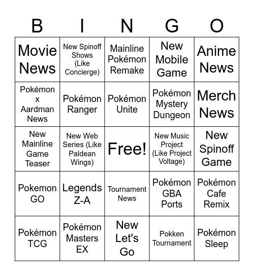 Pokémon Day Bingo Card