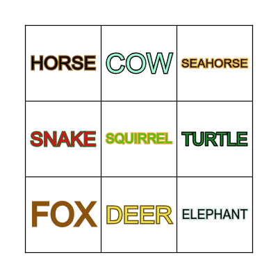 ANIMALS Bingo Card