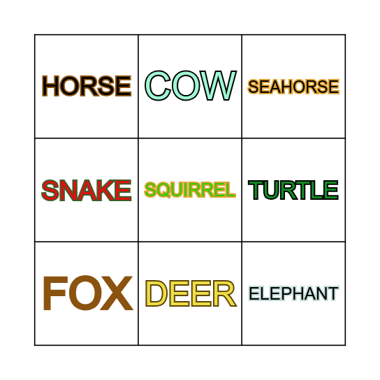 ANIMALS Bingo Card