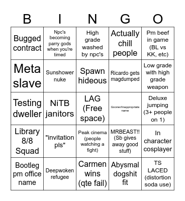 Archived player bingo Card