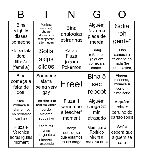 Class bingo 2.0 Bingo Card