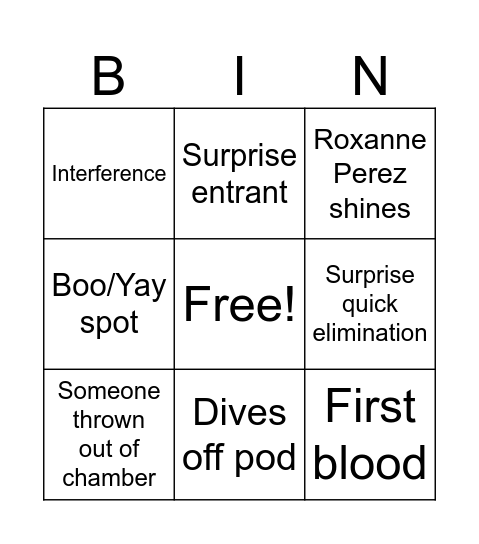 Elimination Chamber Bingo Card